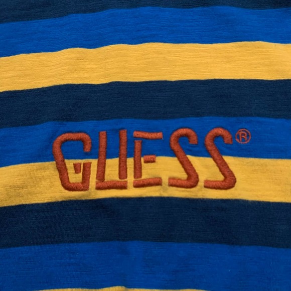 Vintage Guess | Men | 90s Crew Neck Embroidered Stripe Tee | Size Medium - Picture 8 of 10